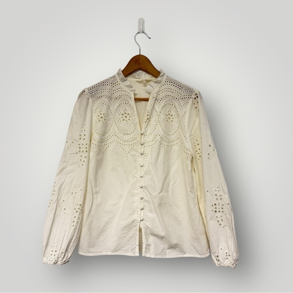 Adiva  Light Cream Eyelet Longsleeve Top Sz M - Picture 1 of 10